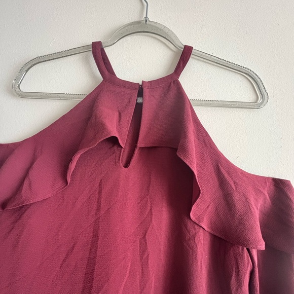 Michael Kors Burgundy Women’s Long Sleeve Cold-Shoulder Ruffle Blouse Size M - Picture 7 of 10
